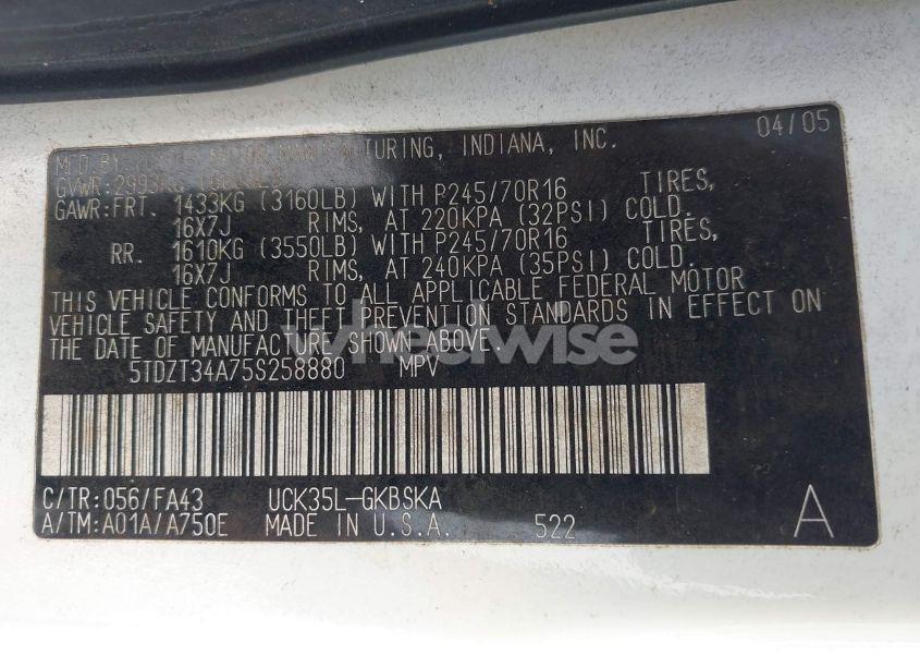 Photo 9 of 2005 Toyota Sequoia SR5 V8 (VIN 5TDZT34A75S258880)