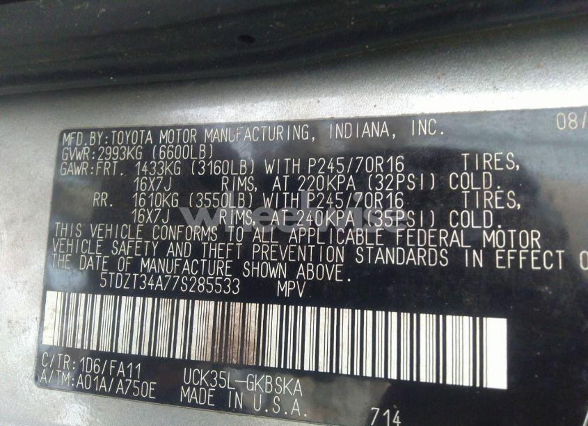 Photo 9 of 2007 Toyota Sequoia SR5 V8 (VIN 5TDZT34A77S285533)