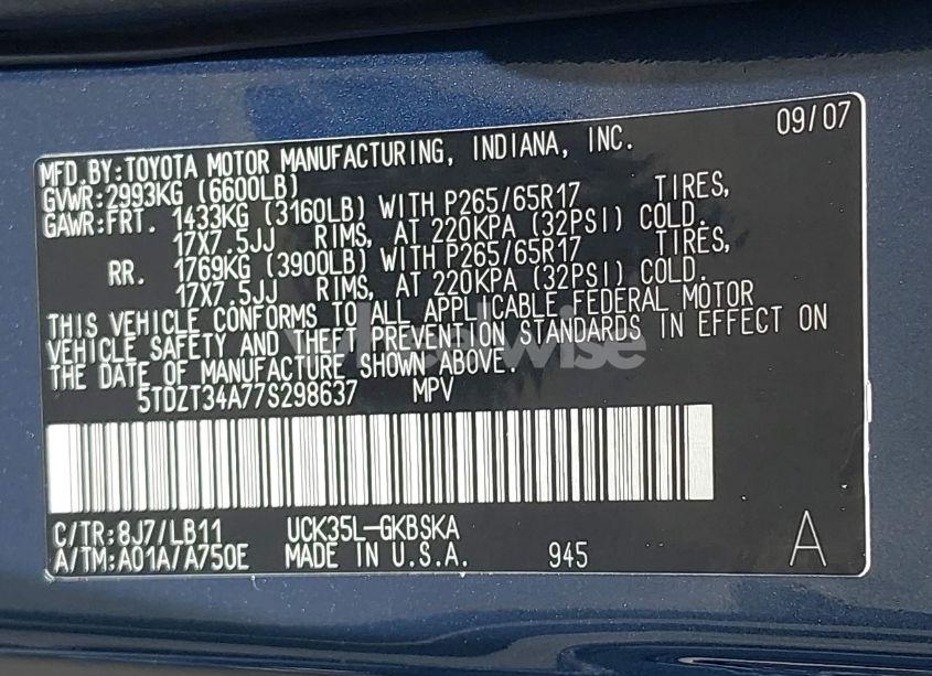 Photo 9 of 2007 Toyota Sequoia SR5 V8 (VIN 5TDZT34A77S298637)