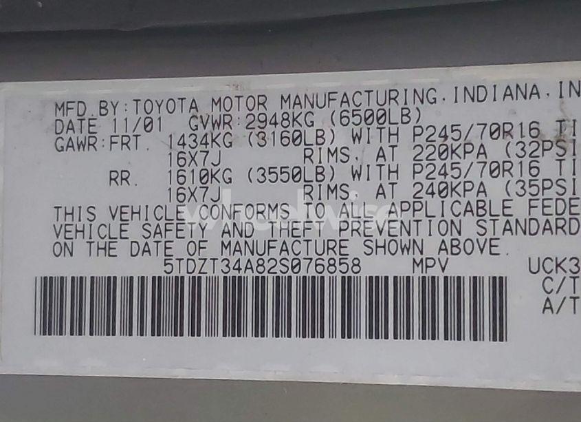 Photo 9 of 2002 Toyota Sequoia SR5 V8 (VIN 5TDZT34A82S076858)