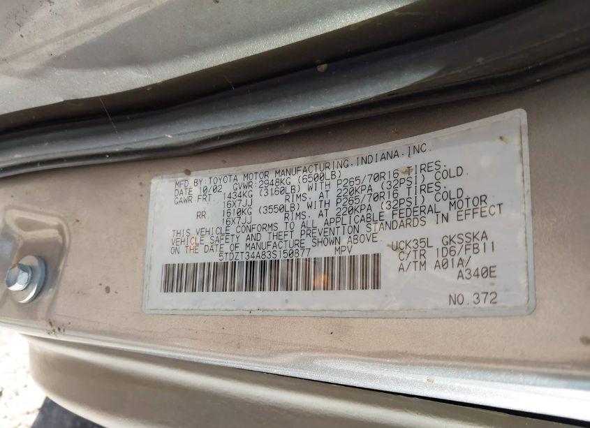 Photo 9 of 2003 Toyota Sequoia SR5 V8 (VIN 5TDZT34A83S150877)