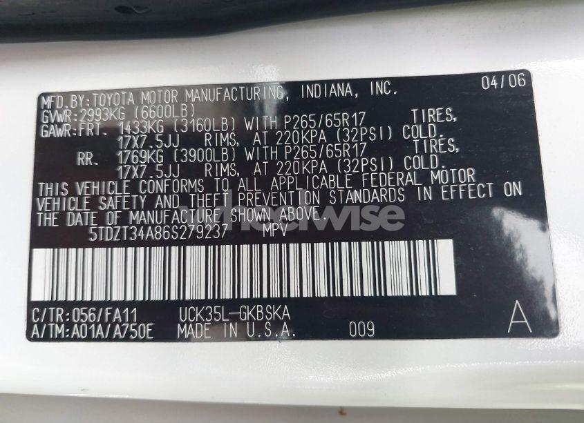 Photo 9 of 2006 Toyota Sequoia SR5 V8 (VIN 5TDZT34A86S279237)