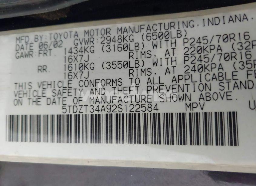 Photo 9 of 2002 Toyota Sequoia SR5 V8 (VIN 5TDZT34A92S122584)