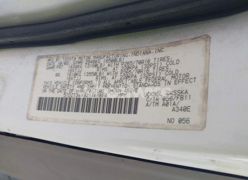 Photo 9 of 2003 Toyota Sequoia SR5 V8 (VIN 5TDZT34A93S148880)