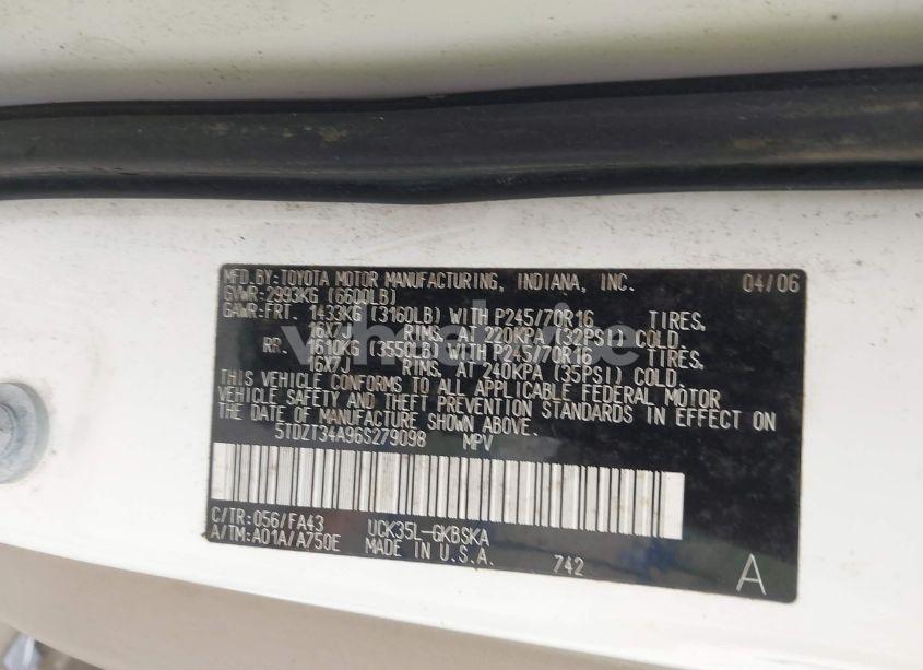 Photo 9 of 2006 Toyota Sequoia SR5 V8 (VIN 5TDZT34A96S279098)