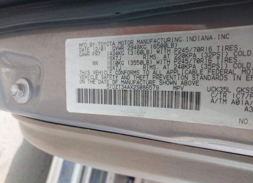 Photo 9 of 2002 Toyota Sequoia SR5 (VIN 5TDZT34AX2S086579)