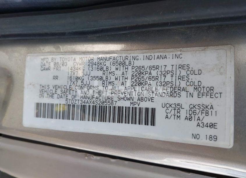 Photo 9 of 2004 Toyota Sequoia SR5 V8 (VIN 5TDZT34AX4S205587)