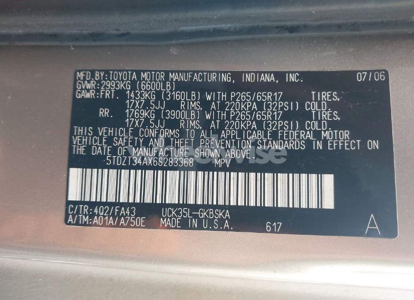 Photo 9 of 2006 Toyota Sequoia SR5 V8 (VIN 5TDZT34AX6S283368)