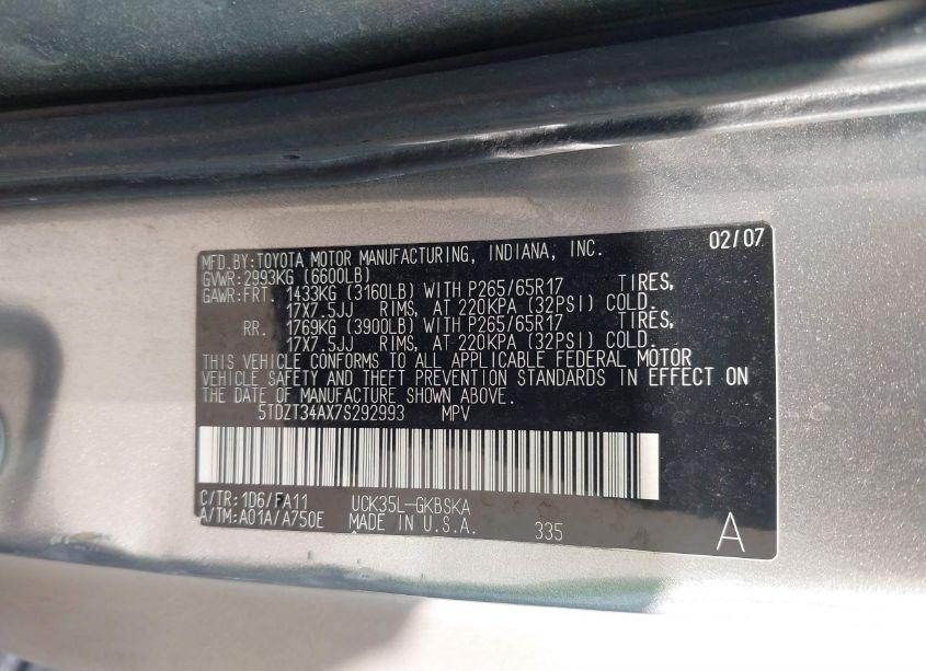 Photo 9 of 2007 Toyota Sequoia SR5 V8 (VIN 5TDZT34AX7S292993)