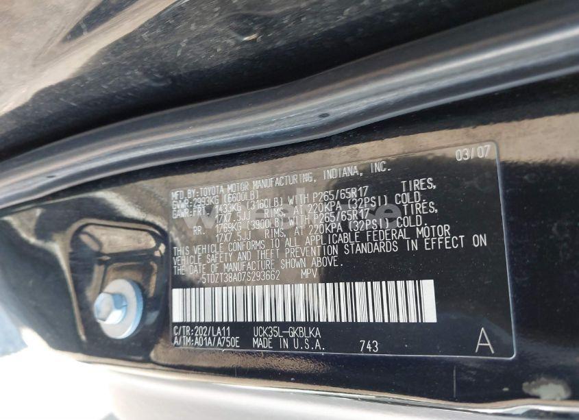 Photo 9 of 2007 Toyota Sequoia LIMITED V8 (VIN 5TDZT38A07S293662)