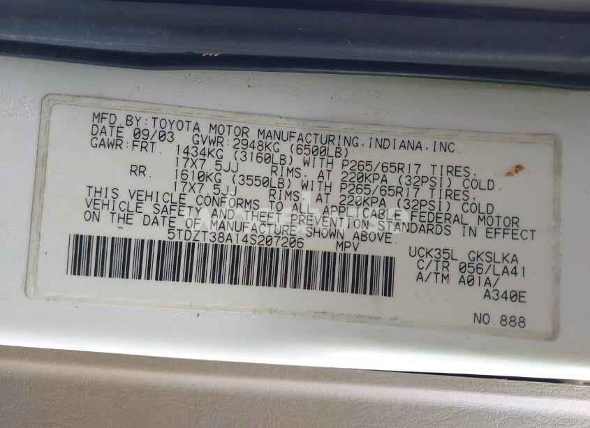 Photo 9 of 2004 Toyota Sequoia LIMITED V8 (VIN 5TDZT38A14S207206)