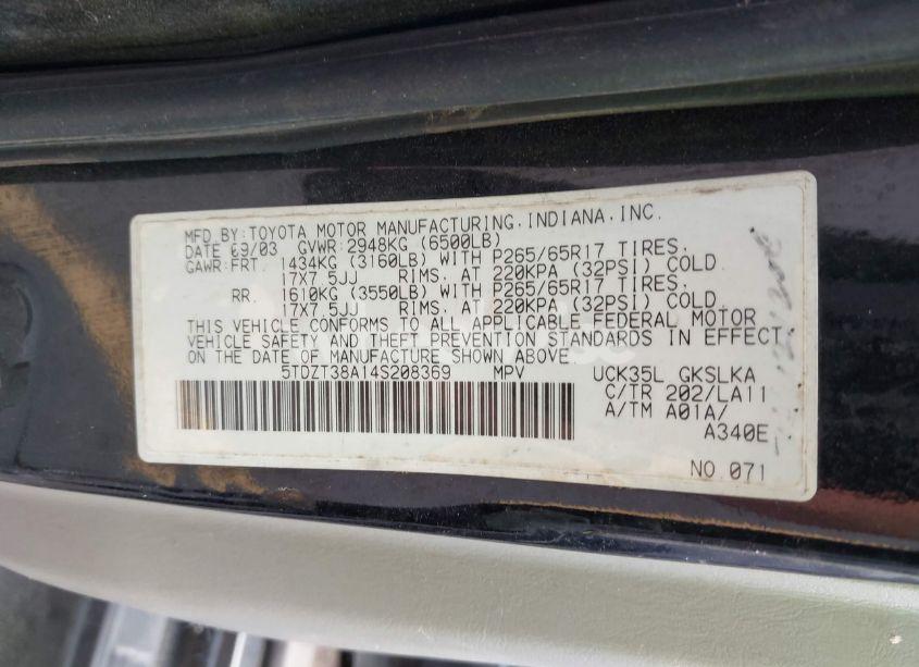 Photo 9 of 2004 Toyota Sequoia LIMITED V8 (VIN 5TDZT38A14S208369)