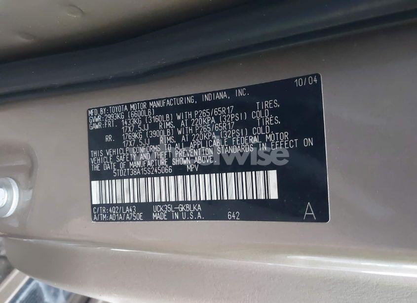 Photo 9 of 2005 Toyota Sequoia LIMITED V8 (VIN 5TDZT38A15S245066)