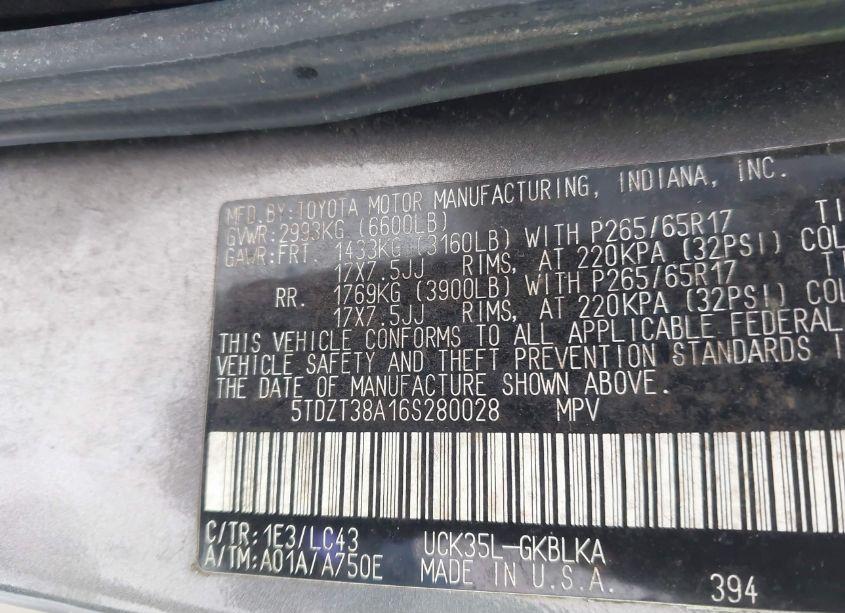 Photo 9 of 2006 Toyota Sequoia LIMITED V8 (VIN 5TDZT38A16S280028)