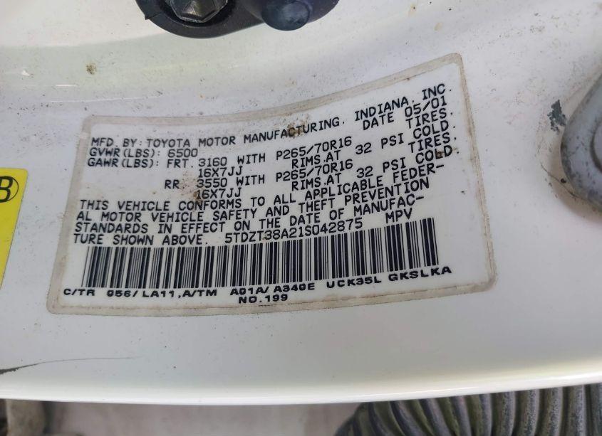 Photo 9 of 2001 Toyota Sequoia LIMITED V8 (VIN 5TDZT38A21S042875)