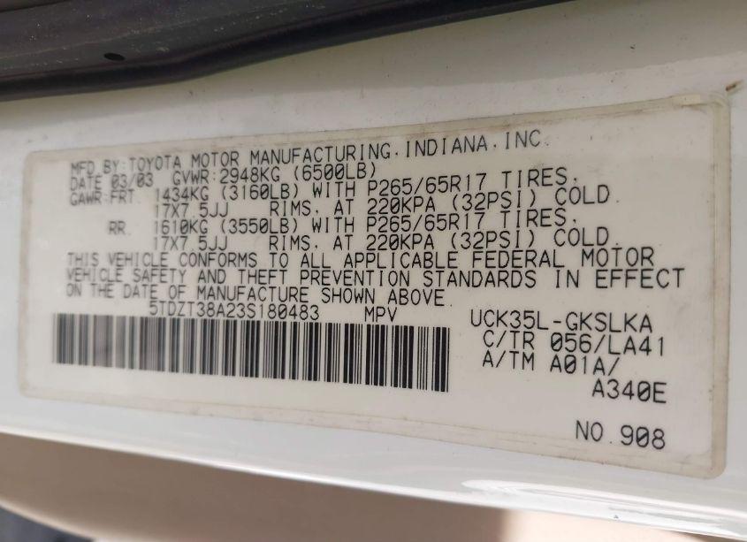 Photo 9 of 2003 Toyota Sequoia LIMITED V8 (VIN 5TDZT38A23S180483)