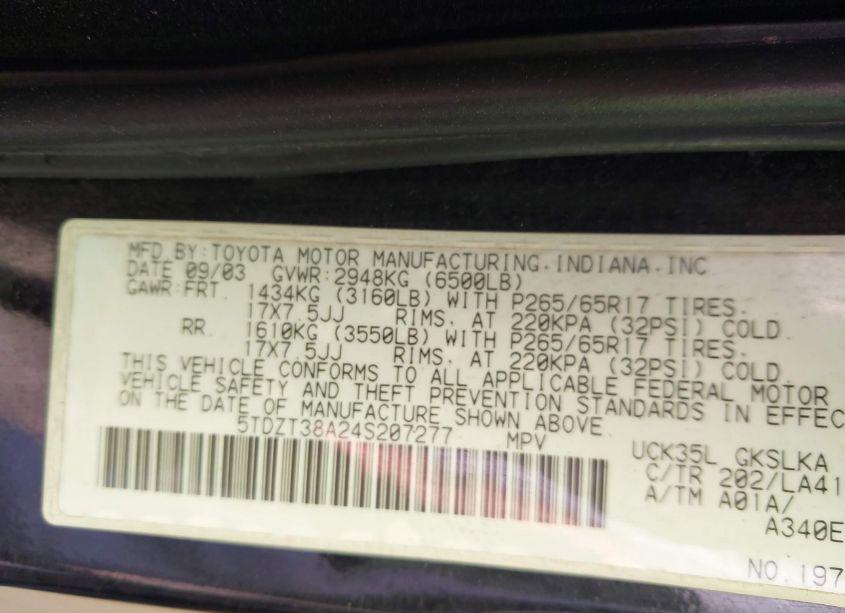 Photo 9 of 2004 Toyota Sequoia LIMITED V8 (VIN 5TDZT38A24S207277)