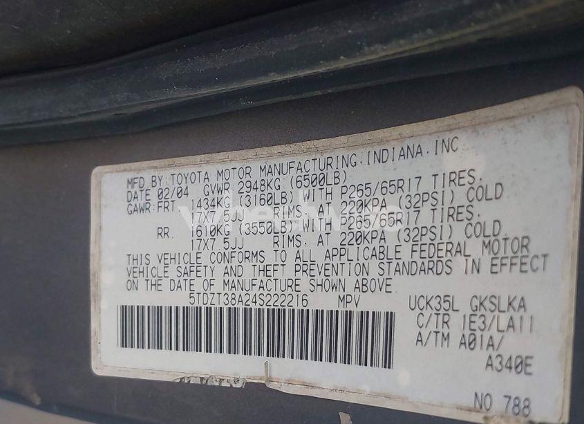 Photo 9 of 2004 Toyota Sequoia LIMITED V8 (VIN 5TDZT38A24S222216)