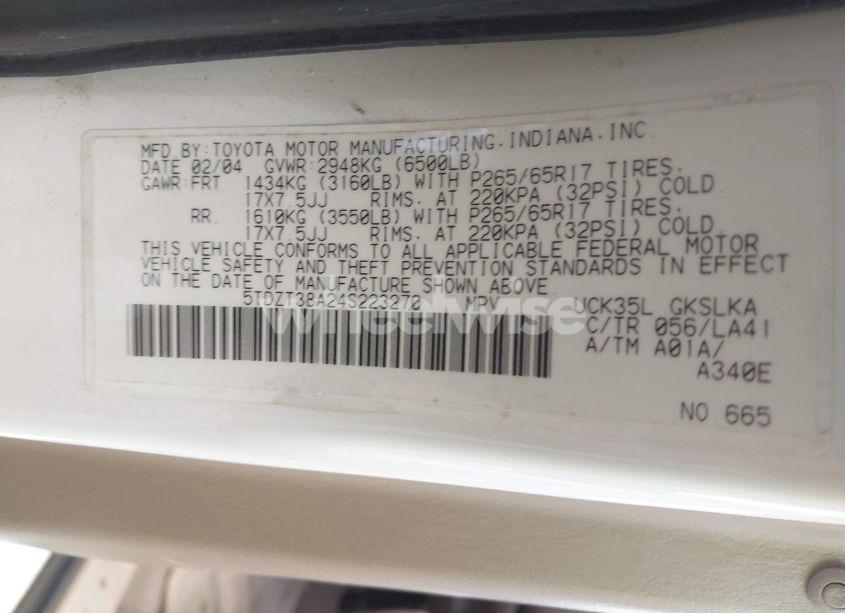 Photo 9 of 2004 Toyota Sequoia LIMITED V8 (VIN 5TDZT38A24S223270)