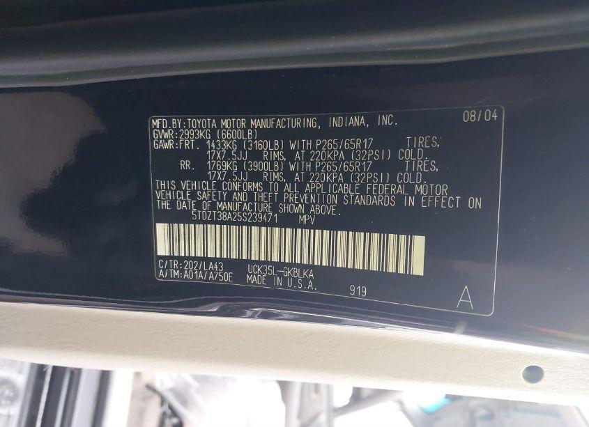 Photo 9 of 2005 Toyota Sequoia LIMITED V8 (VIN 5TDZT38A25S239471)