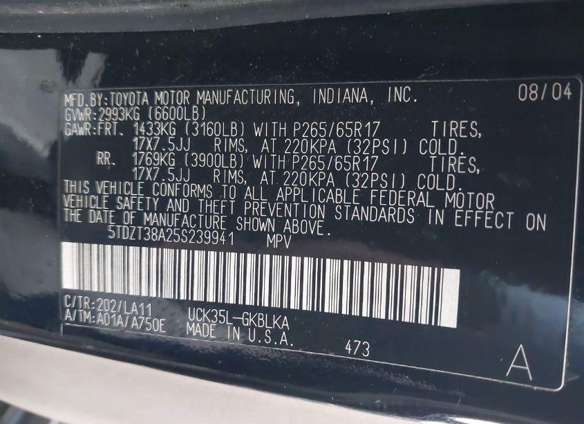 Photo 9 of 2005 Toyota Sequoia LIMITED V8 (VIN 5TDZT38A25S239941)