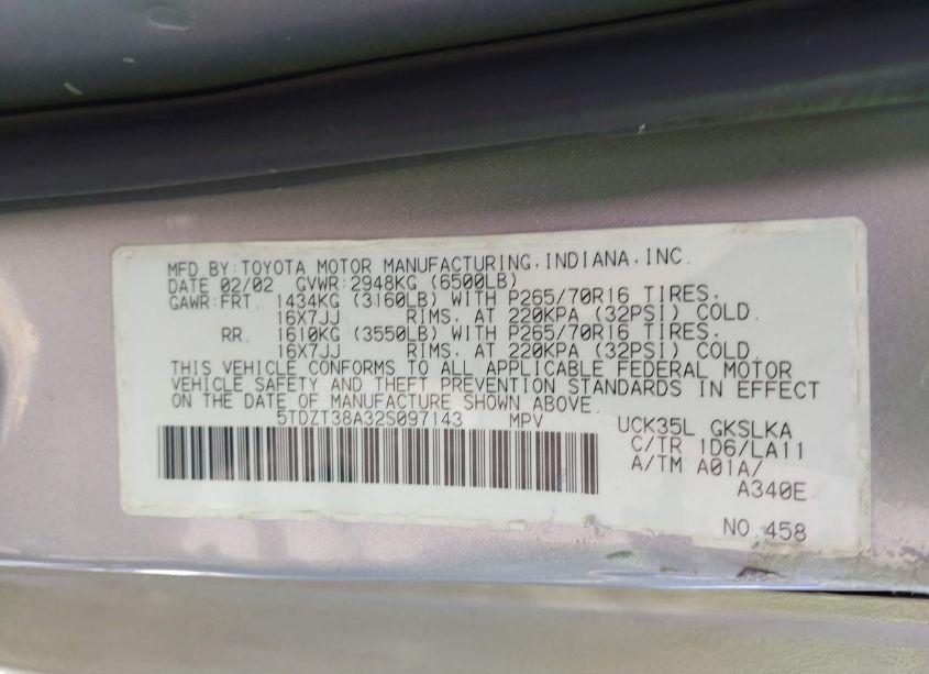 Photo 9 of 2002 Toyota Sequoia LIMITED V8 (VIN 5TDZT38A32S097143)