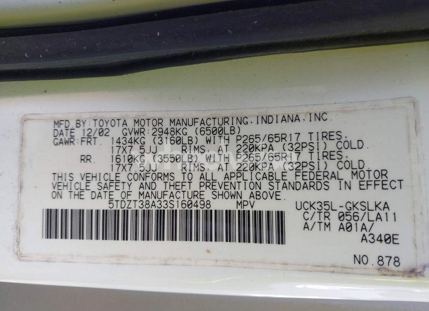 Photo 9 of 2003 Toyota Sequoia LIMITED V8 (VIN 5TDZT38A33S160498)