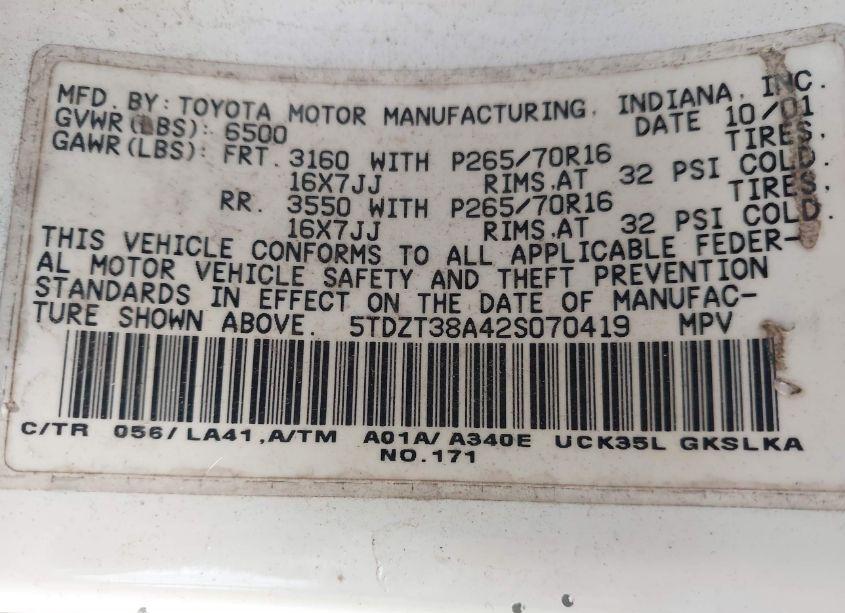 Photo 9 of 2002 Toyota Sequoia LIMITED V8 (VIN 5TDZT38A42S070419)