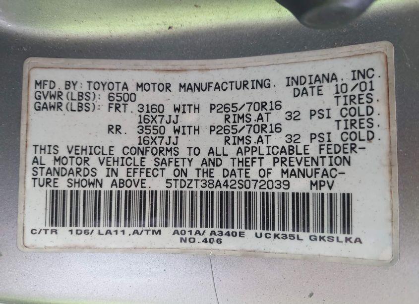 Photo 9 of 2002 Toyota Sequoia LIMITED V8 (VIN 5TDZT38A42S072039)