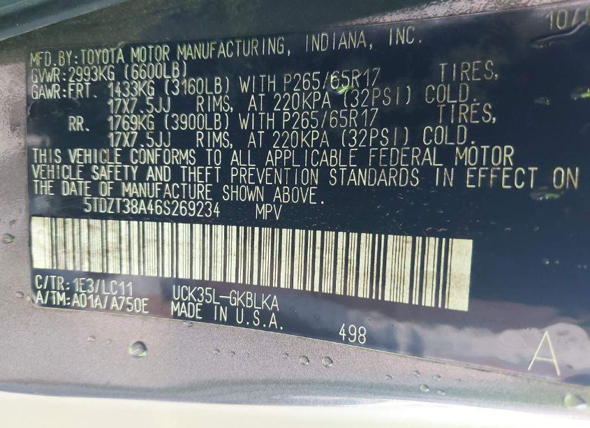 Photo 9 of 2006 Toyota Sequoia LIMITED V8 (VIN 5TDZT38A46S269234)