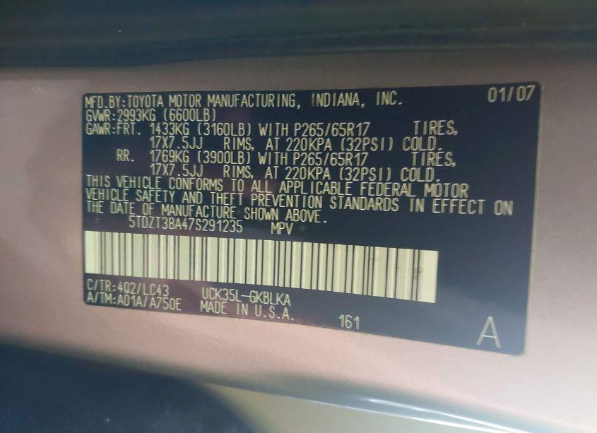 Photo 9 of 2007 Toyota Sequoia LIMITED V8 (VIN 5TDZT38A47S291235)