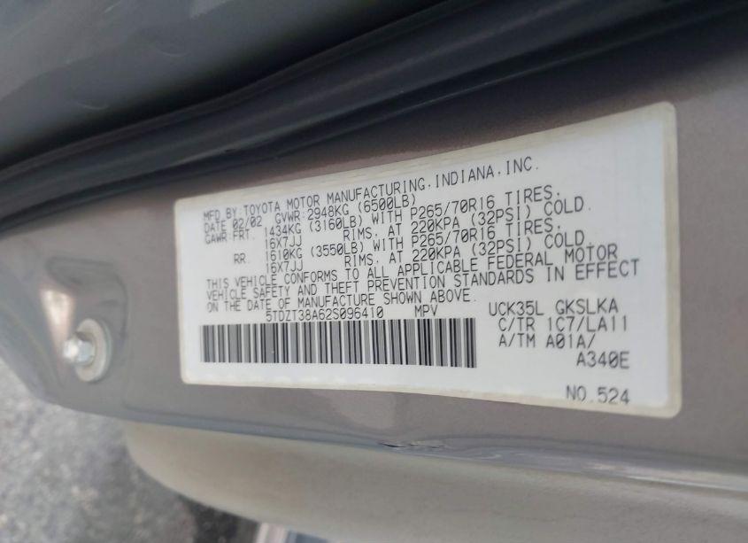 Photo 9 of 2002 Toyota Sequoia LIMITED V8 (VIN 5TDZT38A62S096410)