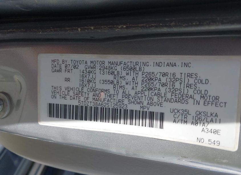 Photo 9 of 2002 Toyota Sequoia LIMITED V8 (VIN 5TDZT38A62S125923)