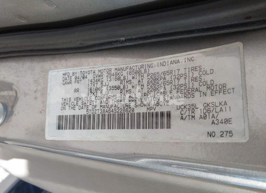 Photo 9 of 2004 Toyota Sequoia LIMITED V8 (VIN 5TDZT38A64S228620)