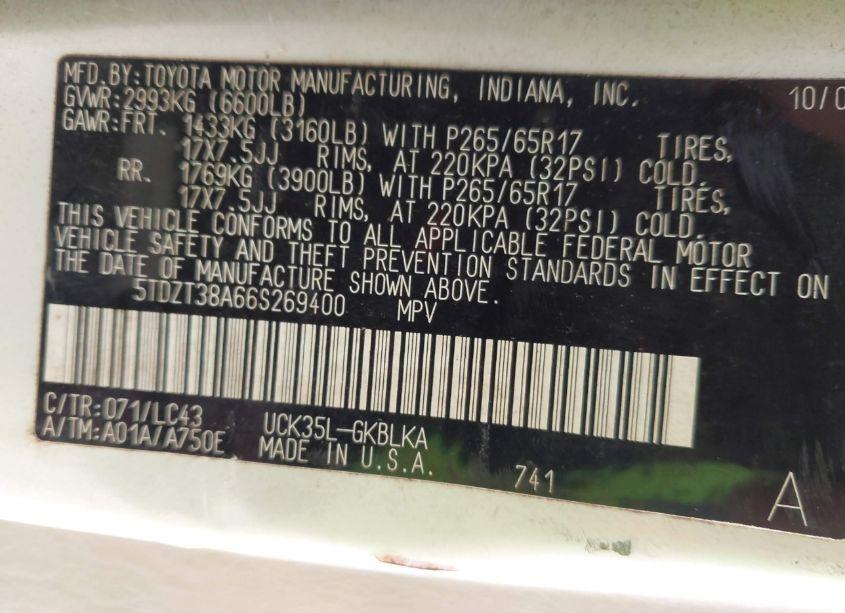 Photo 9 of 2006 Toyota Sequoia LIMITED V8 (VIN 5TDZT38A66S269400)