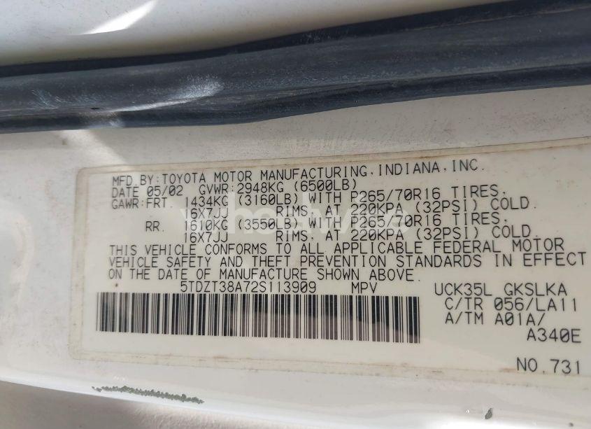 Photo 9 of 2002 Toyota Sequoia LIMITED V8 (VIN 5TDZT38A72S113909)