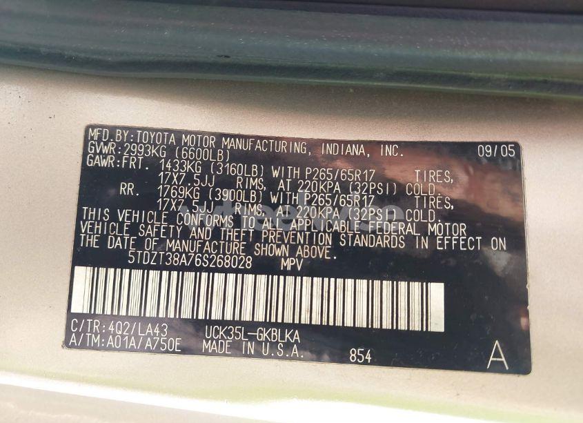 Photo 9 of 2006 Toyota Sequoia LIMITED V8 (VIN 5TDZT38A76S268028)