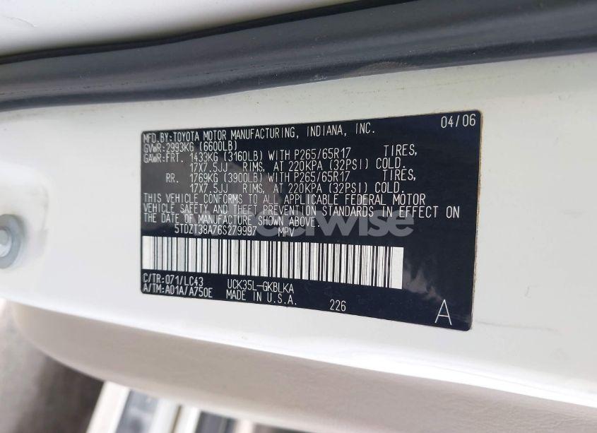 Photo 9 of 2006 Toyota Sequoia LIMITED V8 (VIN 5TDZT38A76S279997)