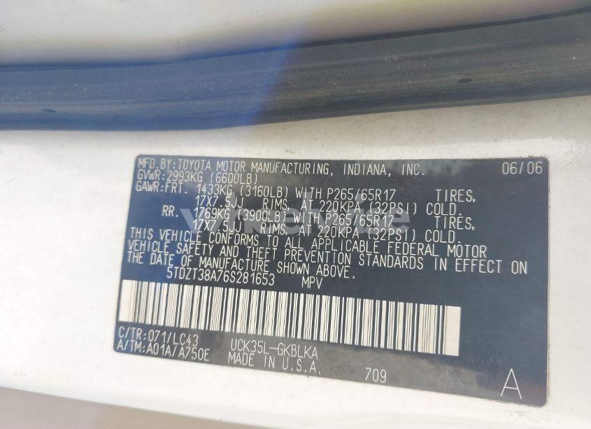 Photo 9 of 2006 Toyota Sequoia LIMITED V8 (VIN 5TDZT38A76S281653)