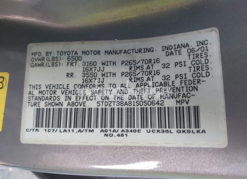 Photo 9 of 2001 Toyota Sequoia LIMITED V8 (VIN 5TDZT38A81S050642)