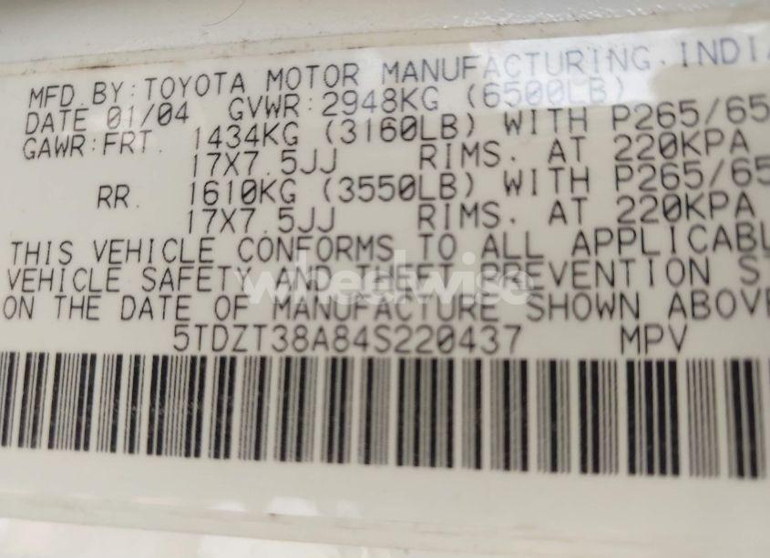 Photo 9 of 2004 Toyota Sequoia LIMITED V8 (VIN 5TDZT38A84S220437)