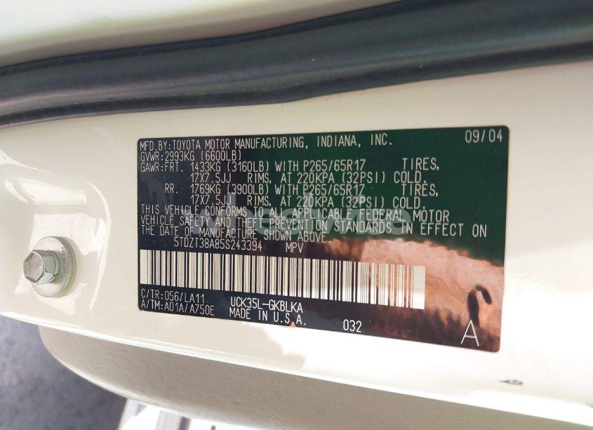 Photo 9 of 2005 Toyota Sequoia LIMITED V8 (VIN 5TDZT38A85S243394)