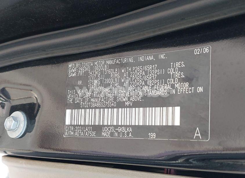 Photo 9 of 2006 Toyota Sequoia LIMITED V8 (VIN 5TDZT38A86S275540)