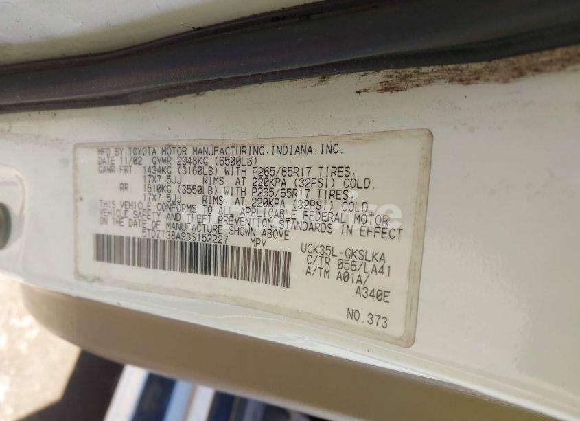 Photo 9 of 2003 Toyota Sequoia LIMITED V8 (VIN 5TDZT38A93S152227)