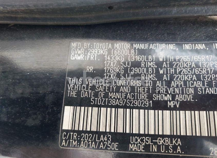 Photo 9 of 2007 Toyota Sequoia LIMITED V8 (VIN 5TDZT38A97S290291)