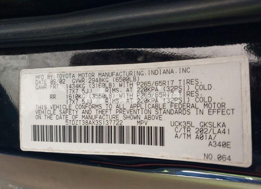 Photo 9 of 2003 Toyota Sequoia LIMITED V8 (VIN 5TDZT38AX3S137722)