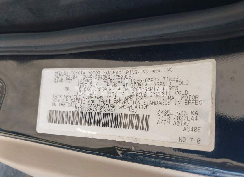 Photo 9 of 2004 Toyota Sequoia LIMITED V8 (VIN 5TDZT38AX4S224411)