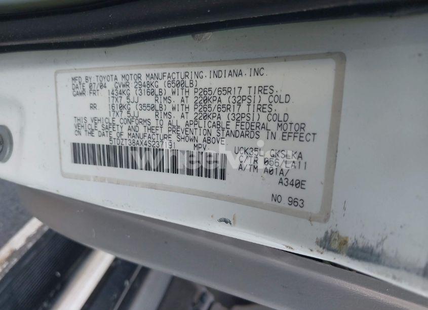 Photo 9 of 2004 Toyota Sequoia LIMITED V8 (VIN 5TDZT38AX4S237191)