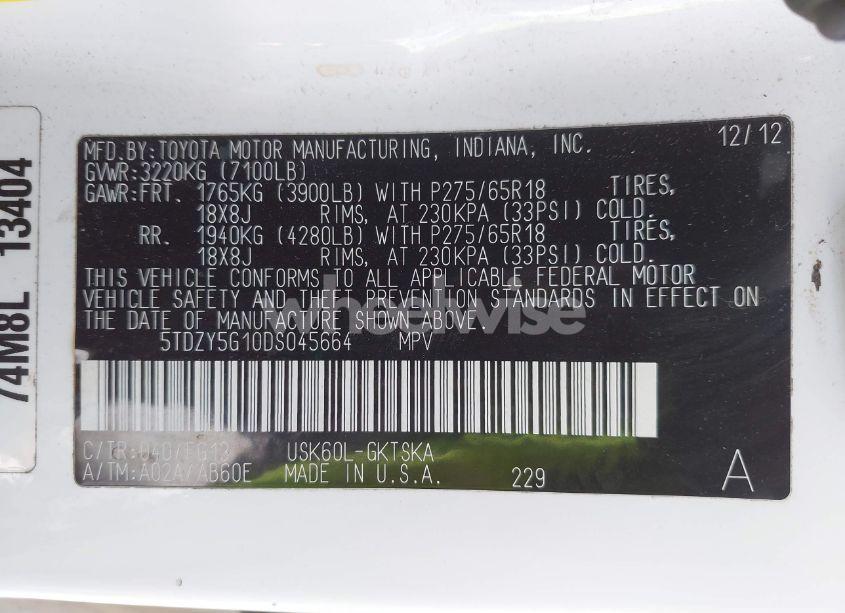 Photo 9 of 2013 Toyota Sequoia SR5 5.7L V8 (VIN 5TDZY5G10DS045664)