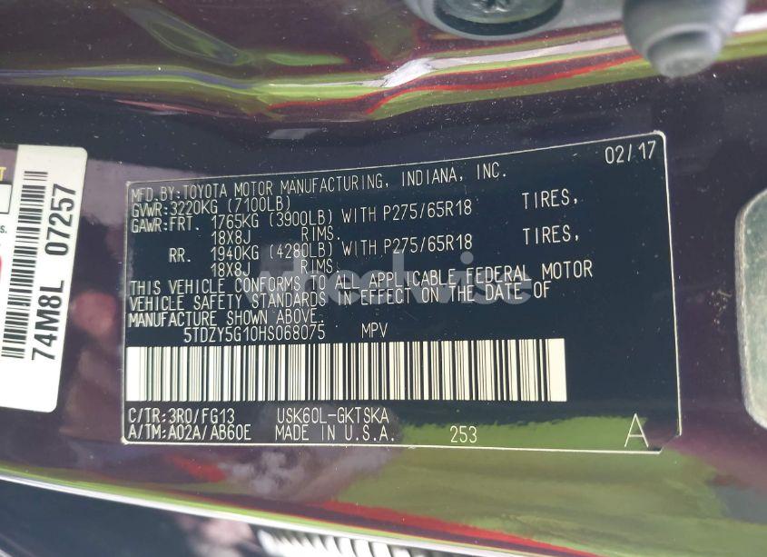 Photo 9 of 2017 Toyota Sequoia SR5 (VIN 5TDZY5G10HS068075)